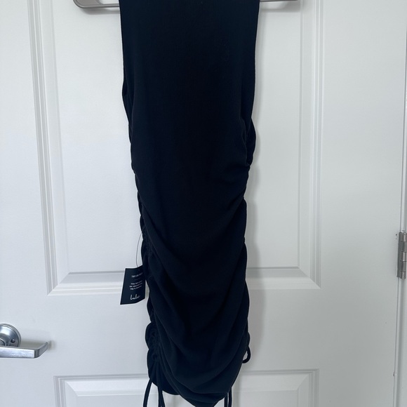 Black Ribbed Drawstring Ruched Bodycon Dress - small - Picture 5 of 6